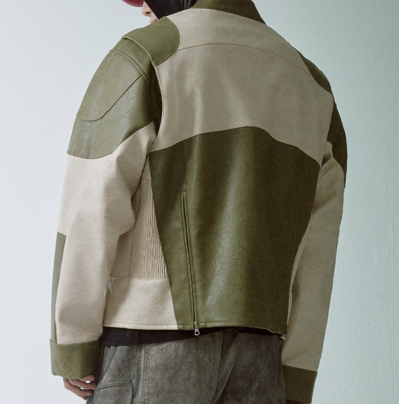 Distressed, Relaxed-fit Biker Leather Jacket