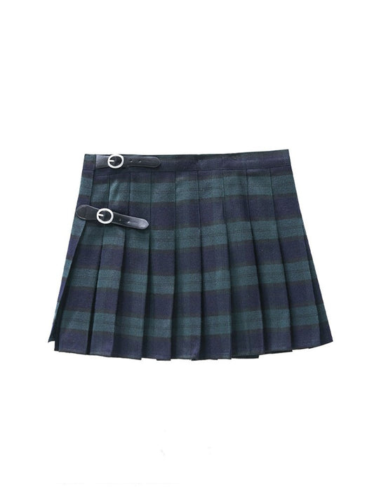 American Pleated Skirt Bm Half Body High Waisted Plaid Short Skirt