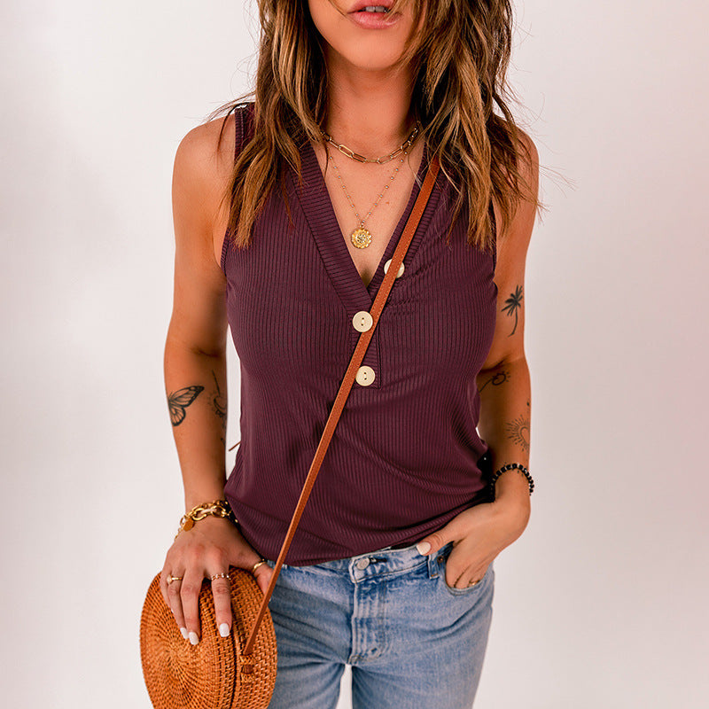 Women's T-Shirt New V-Neck Sleeveless Slim Fit Pullover Top Vest