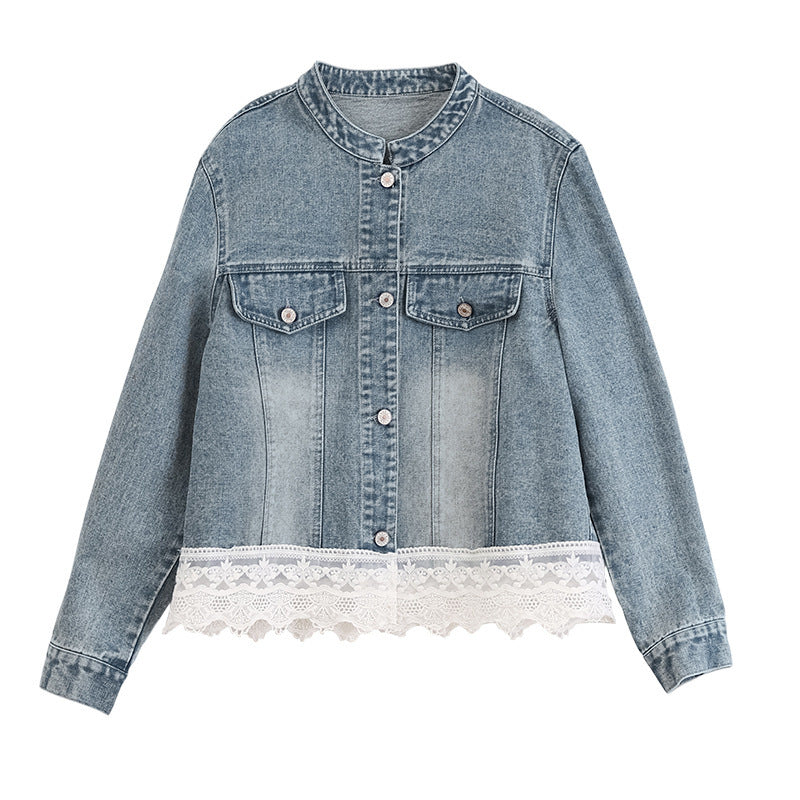 Cappotto di jeans da donna con cuciture in pizzo