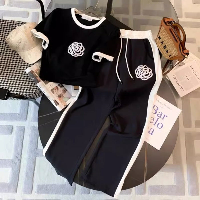Stylish Casual Wide-leg Pants And Sportswear Set