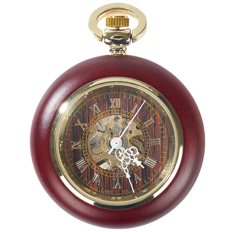Small Mahogany Automatic Mechanical Pocket Watch