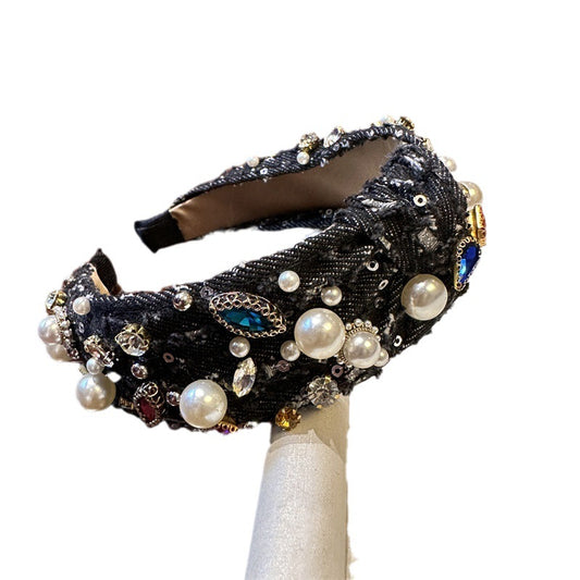 Denim Beaded Rhinestone Baroque Robbery Special-interest Design Hairpin