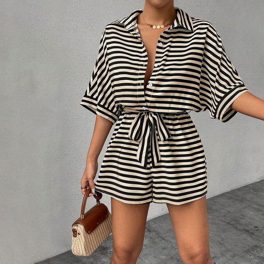Damelook Sommer Løs Slankende Alsidig Stribet Jumpsuit