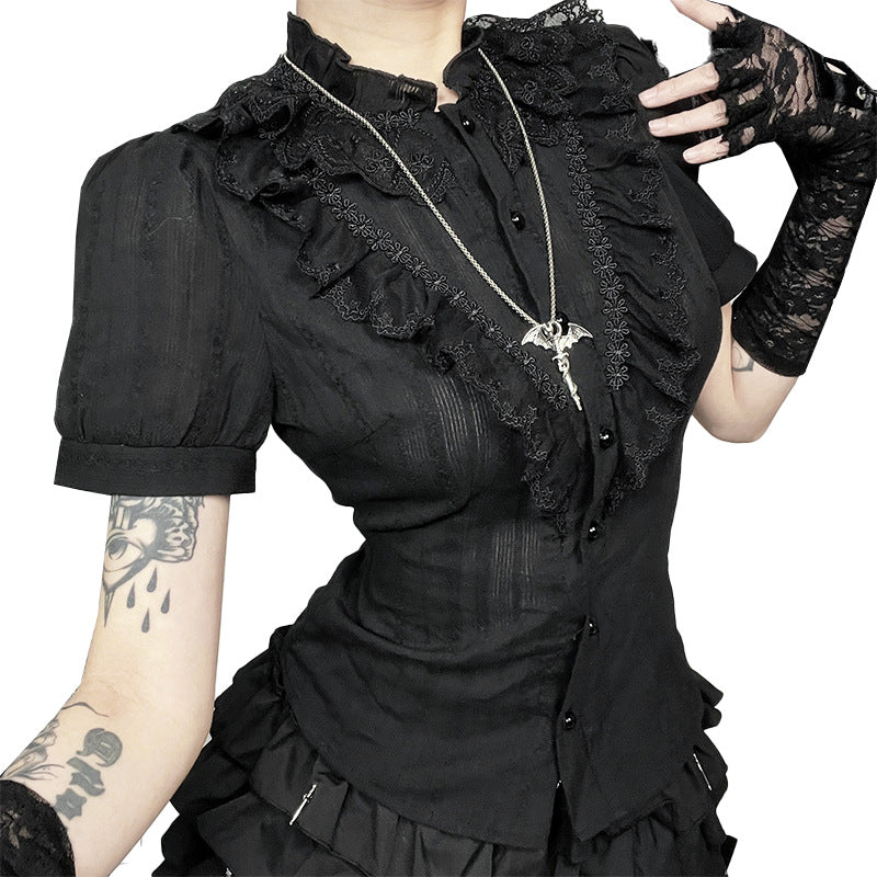 Gothic Dark Style Jacquard Textured Shirt New Slim Versatile