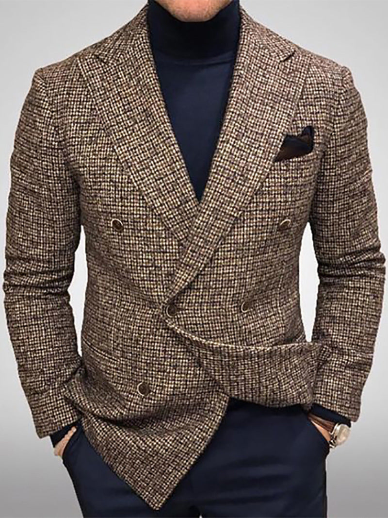 Blazer til mænd, slim fit, ternet, jakke, langærmet, dobbeltradet overtøj, afslappet frakke til business