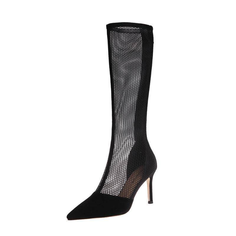 Stiletto Pointed Toe Back Zip Cool Boots Knee