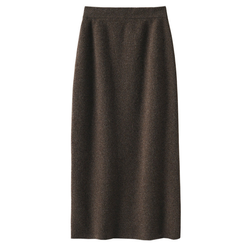 Dame Uld Fire-flade Tyk Nederdel Efterår og Vinter Cashmere Strikket Kjole Slankende Nederdel Lige