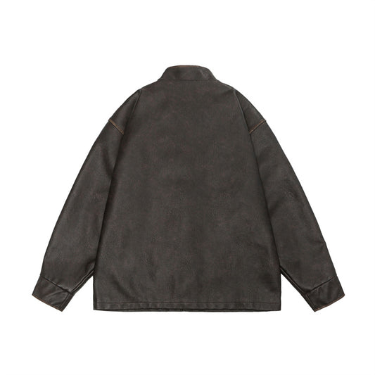 Men's Chinese Leather Jacket Vintage Coat