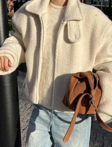 Solid Color Short Lamb Wool Thickened Autumn And Winter Warm Casual Jacket Coat