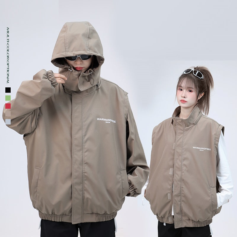 Spring New Detachable Sleeve Hooded Jacket Coat For Men