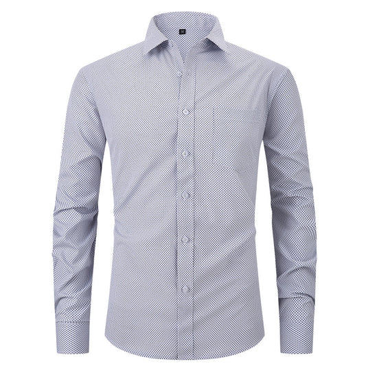 Men's Business Formal Solid Color Polo Collar Plaid Shirt