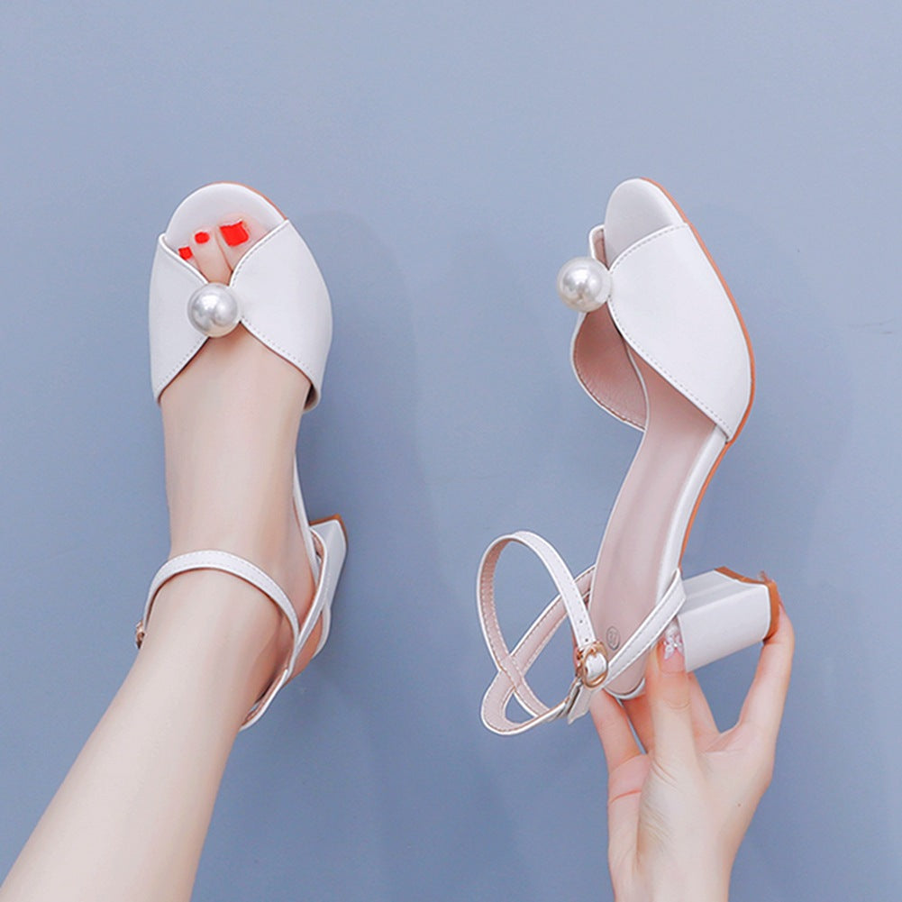 Peep Toe Root Heel Chunky Heel Sandals