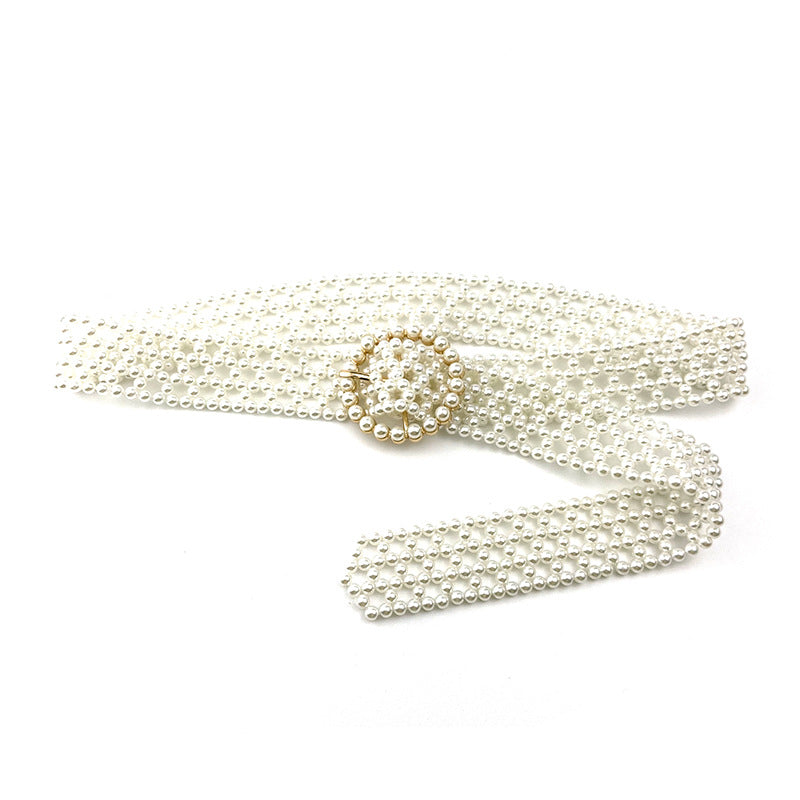 Net Red Handmade Beaded Pearl Ladies Belt Decoration Wild Skirt Diamond Braided Belt