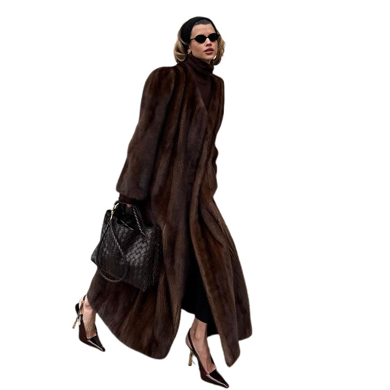 Elegant Sophisticated Long Faux Fur Coat