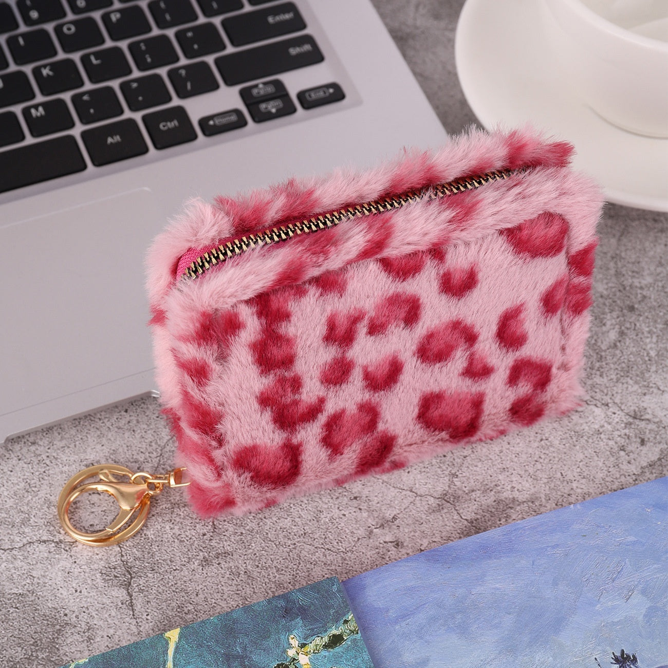 Plush Coin Purse Fashionable Niche Design Simple And Fluffy With Leopard-Print Card Holder