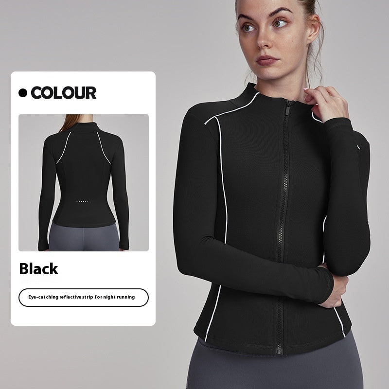 Autumn And Winter Fleece-lined Yoga Coat Top Women's Waist Slimming Zip-up Shirt
