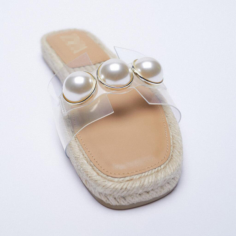 Open-Toe Jute Flat Platform Sandals