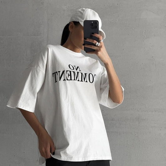 Gothic Style Printed Round Neck Loose T-shirt Short Sleeve