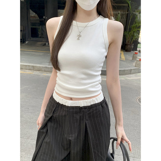 Waist Pleated I-shaped Base Ride Sleeveless Outer Wear Hot Girl Style Vest