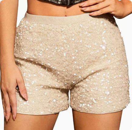 Fashion Shorts High Waist Pure Color Evening Show Slimming Sequined Women's Pants