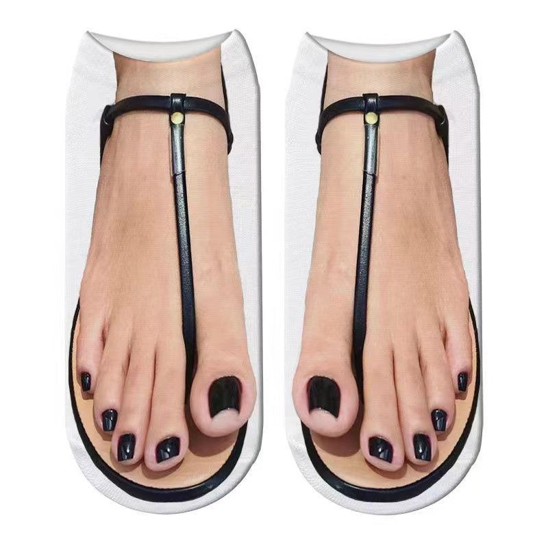 Women's Fashion Simple Flip-flop Print Socks