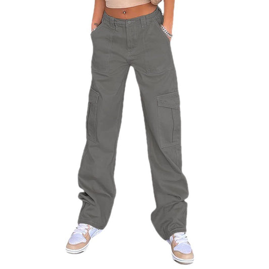Slim-fit High Waist Elastic Waist Multi-pocket Women's Overalls