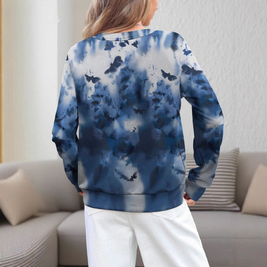 Dame 3D-printet rundhalset pullover, løs fritidstrøje