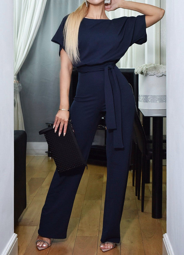 Sommermode Blondeknap Kortærmet Dame Jumpsuit