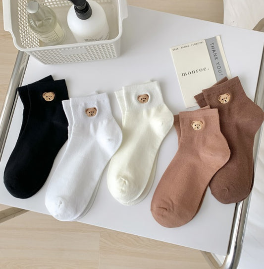 Bear Embroidery Socks Women's Cute Cartoon Teenage Girl Short Tube