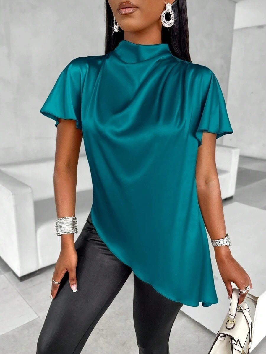 Women's Solid-color Loose-fitting Casual Top With An Asymmetrical Hem