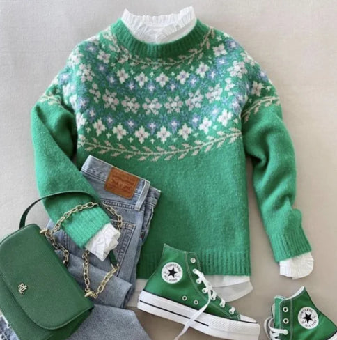 Dame Sweater Langærmet Frisk Grøn