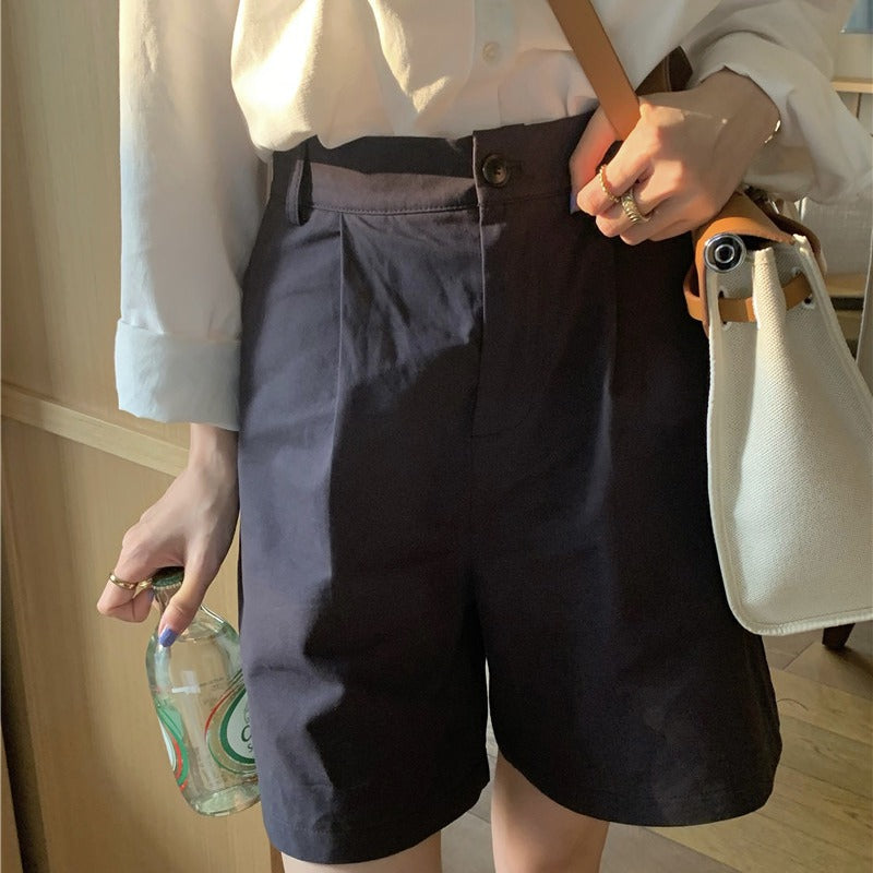 Cargo Shorts Wide Leg High Waist Straight Five-point Suit Pants