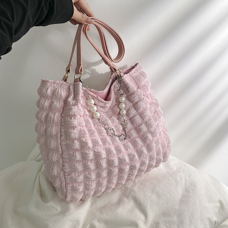 Portable Pleated Girl Heart Shoulder Tote Bag