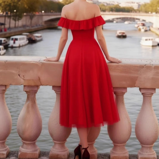 Luxe Slip Dress Evening Gown With An Off-the-shoulder Design