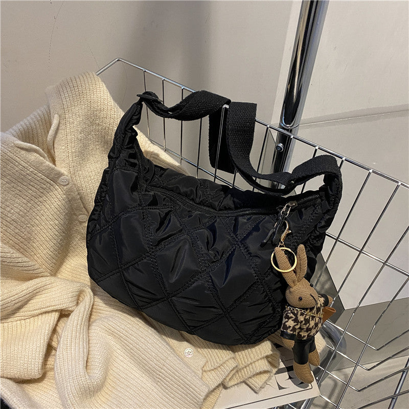 Women's Fashion Rhombus Embroidery Line Large Capacity Shoulder Bag