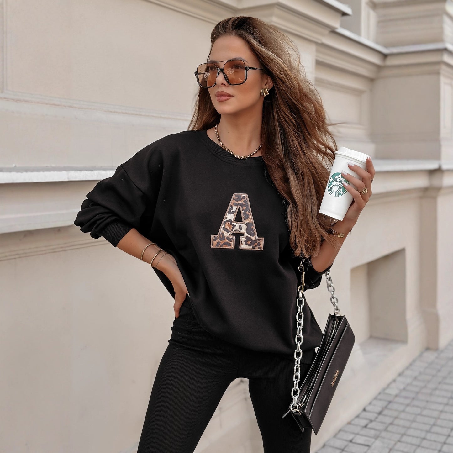 Foreign Trade Casual Sweatshirt Fashionable American-Style Pullover Women's Sporty Leisure Sweatshirt Two-Piece Set