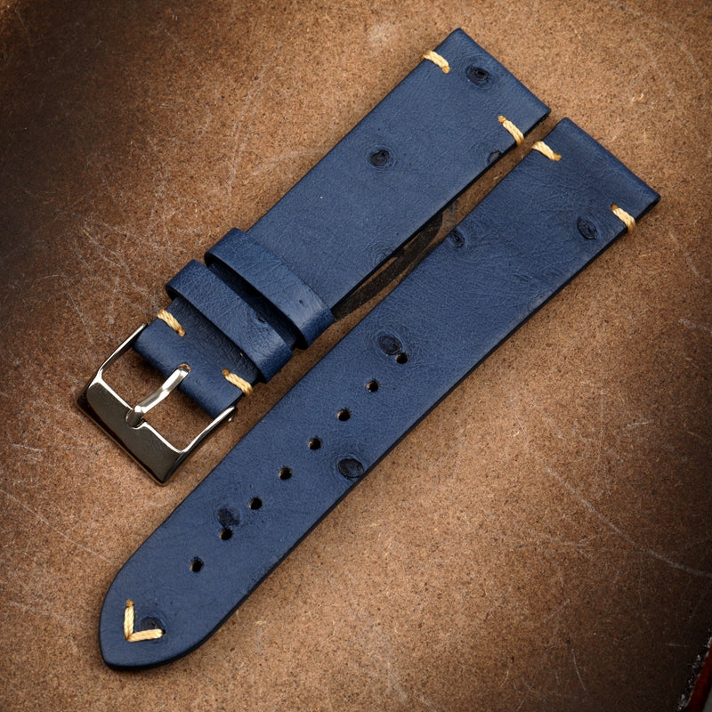 Handmade Soft Vintage Thin Ostrich Leather Strap 18 20 22MM