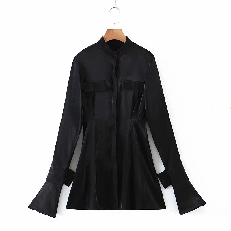 Ladies Pleated Waist Slimming Shirt Dress