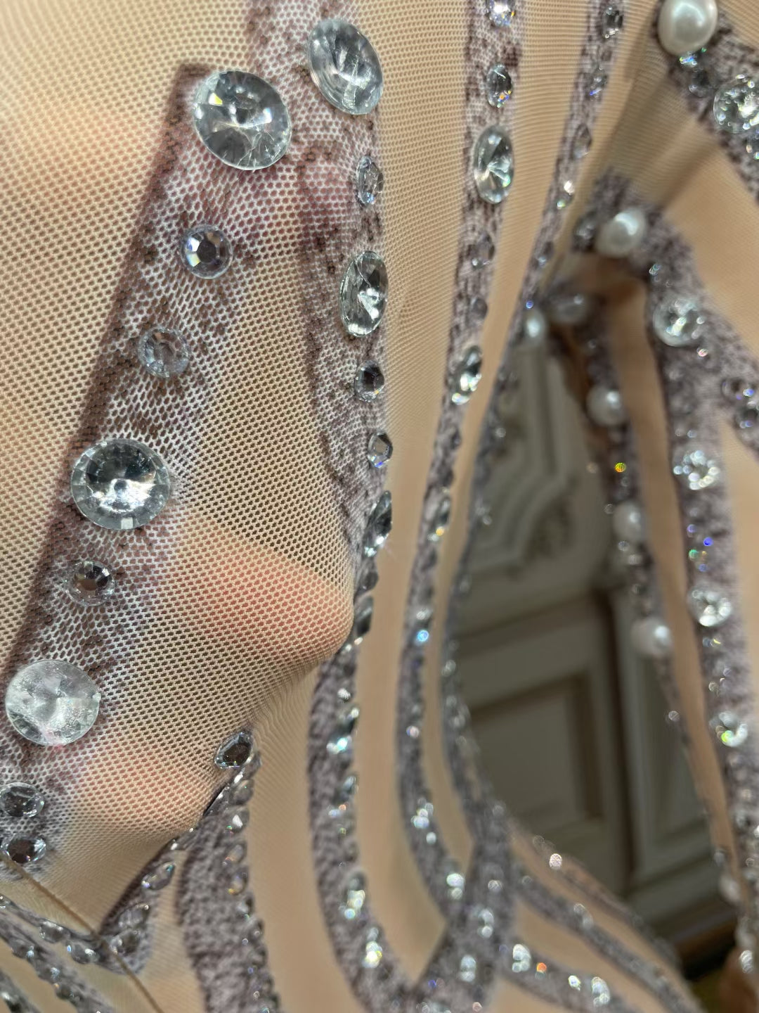 Catwalk Rhinestone Fringed Mesh Stretch Bodysuit