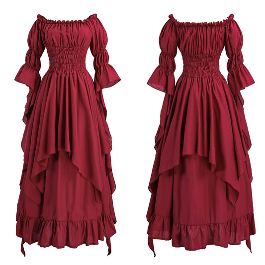 Women's Solid-Colored Casual Renaissance-Style Vintage Dress