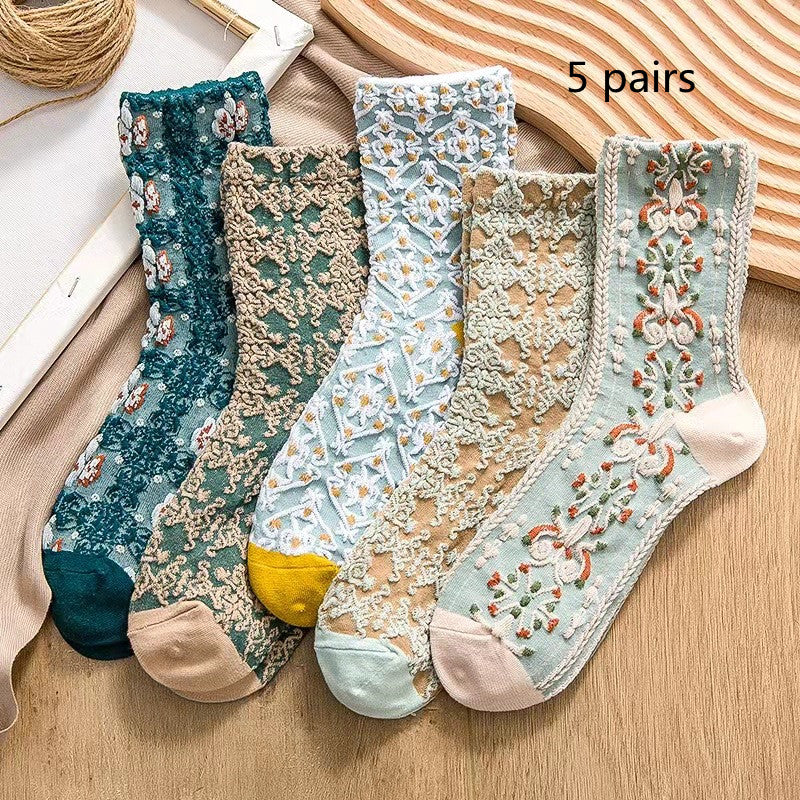 Cotton Socks Embossed Three-dimensional Small Flower Socks