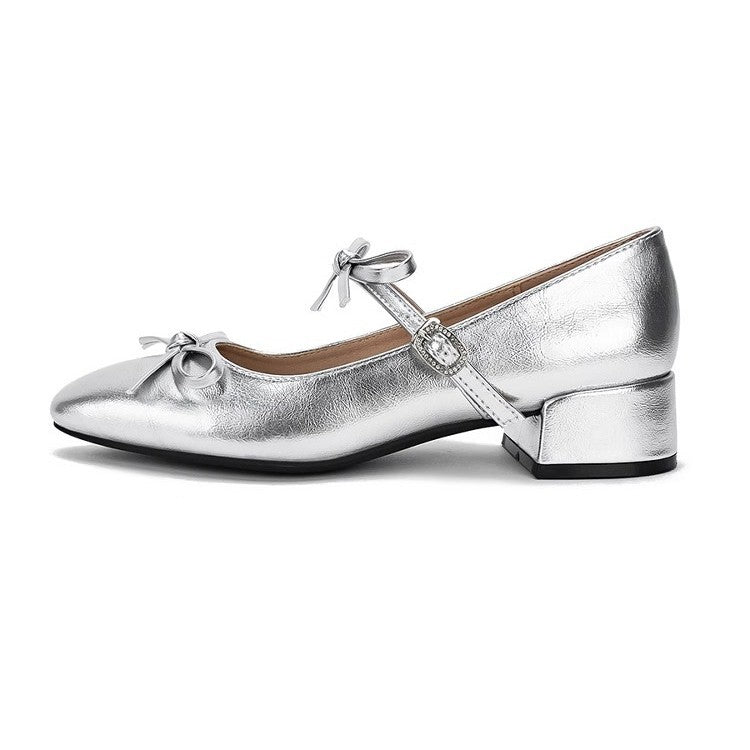 Silver Beautiful Small Single-layer Shoes Square Toe Bow