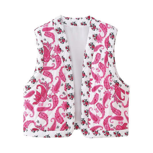 Women's Street Printing Quilted Cotton Stitching Vest Coat