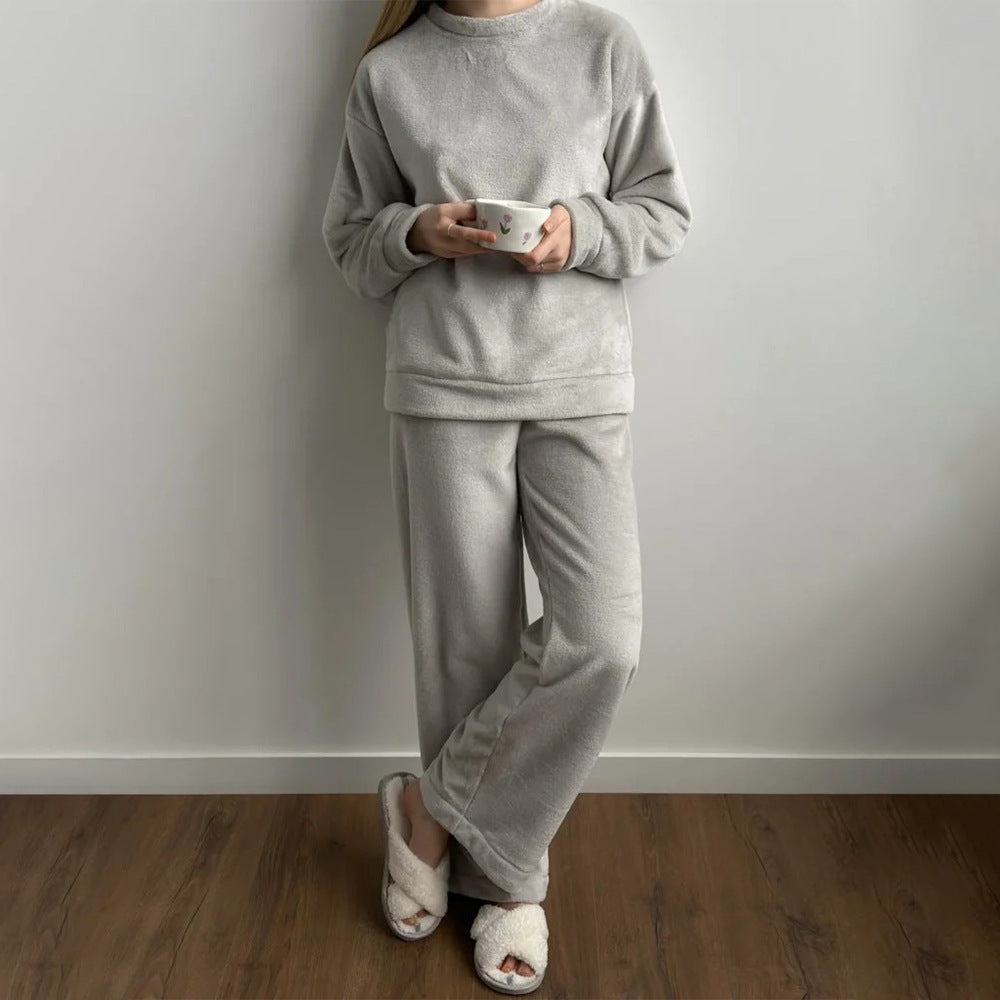 Womens Crew-neck Long-sleeve Top And Pants Pajama Set