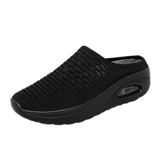 Women's Hollow Mesh Surface Casual Half Slippers Slip-on Mom Shoes