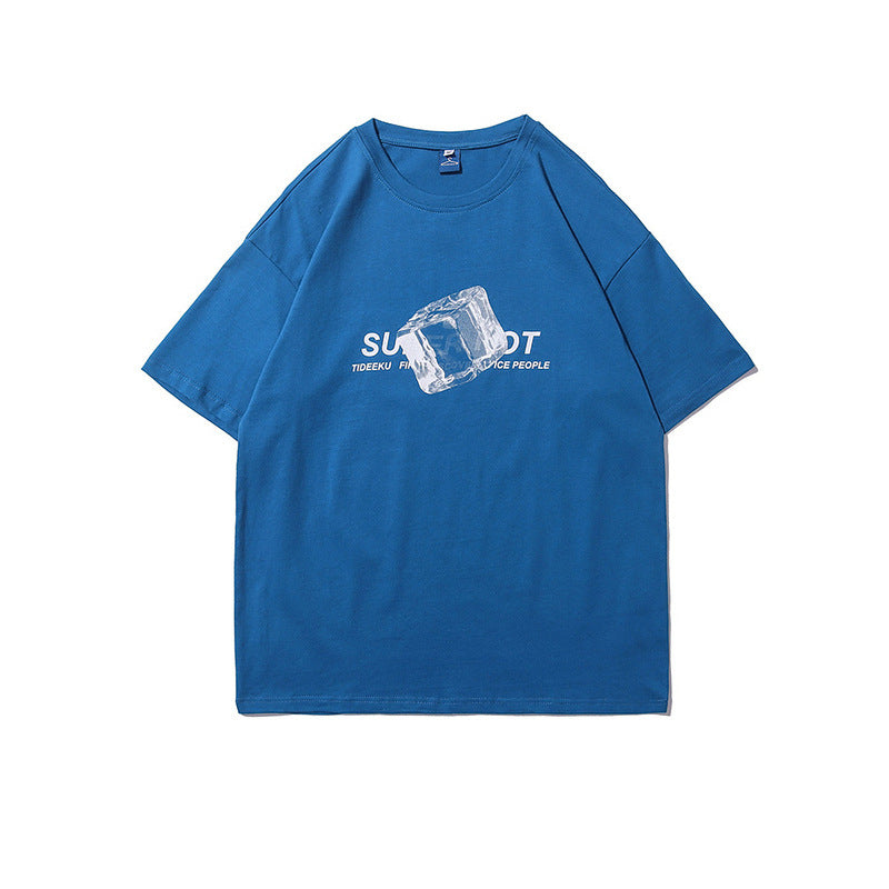 European And American Simple Ice Cube Print Short-sleeved T-shirt Men