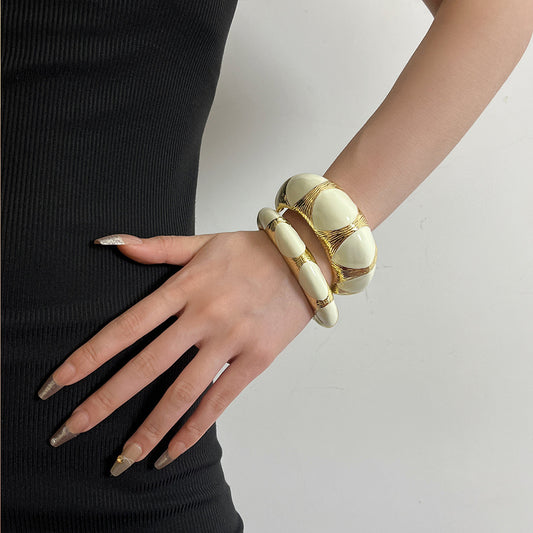 Fransk Retro Oval Sort Guld Emalje Dråbeolie Armbånd Niche Høj Sans