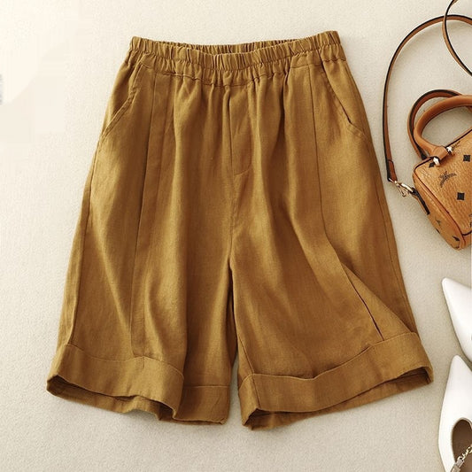 Summer High Waist Slimming Cotton Linen Wide Leg Shorts