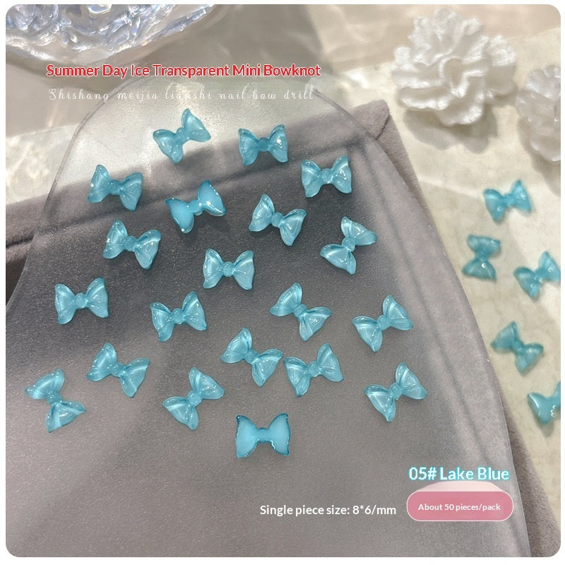 50-piece Ice-Transparent Bow Tie Resin Nail Art Accessories